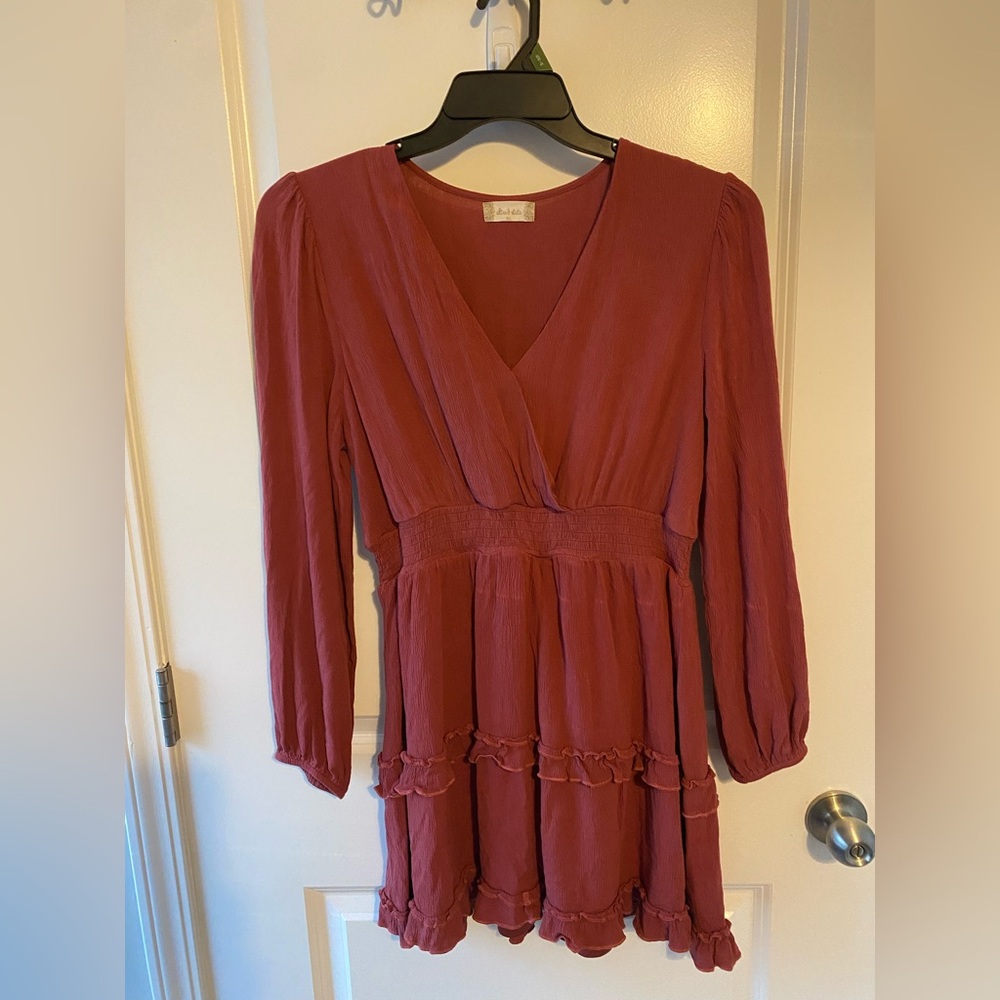 Altar'd State Dusty Rose Long Sleeve Fit & Flare Dress Size XL